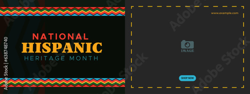 Hispanic heritage month. Abstract pattern ornament banner design, colorful style with text, geometry