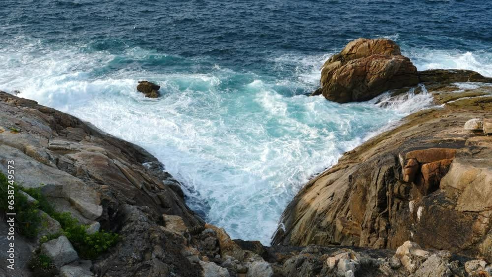 Wild Ocean Waves Break on Rocky Coastline STATIC Wild Ocean Waves Break on Rocky Coastline STATIC