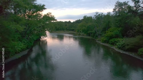 Drone aerial in the evening of  the Susquehanna river in Pennsylvania. Location of the first baptisms for the Mormon restoration of the priesthood. photo