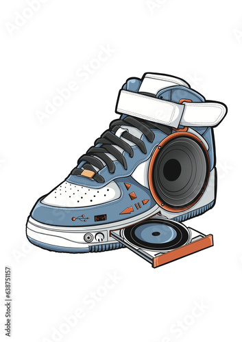 sneaker bluetooth, blue and orange collar
