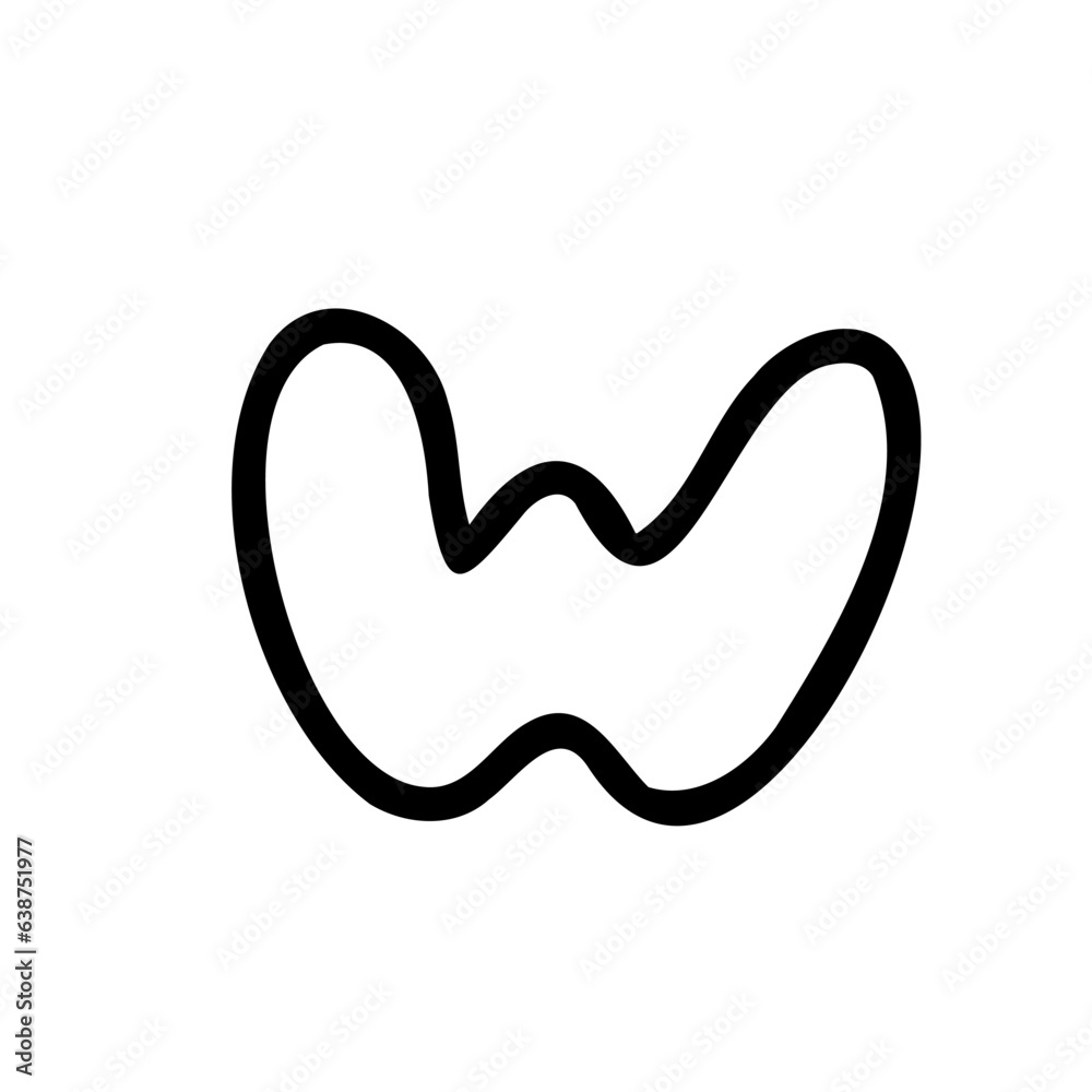 Outline W letter of latin english font in outline bubble style isolated on white background. For branding, font, logo, abc, presentation, alphabet, signboard, lettering, education. Outline W letter of latin english font in outline bubble style isolated on white background. For branding, font, logo, abc, presentation, alphabet, signboard, lettering, education.