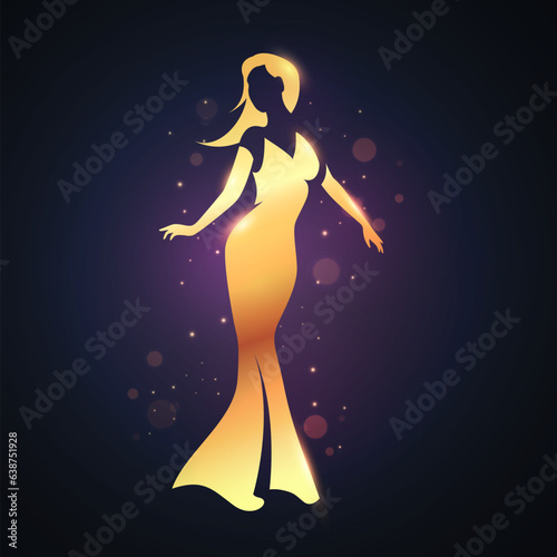 Gold Silhouette Of A Graceful Women. Golden Female Award.