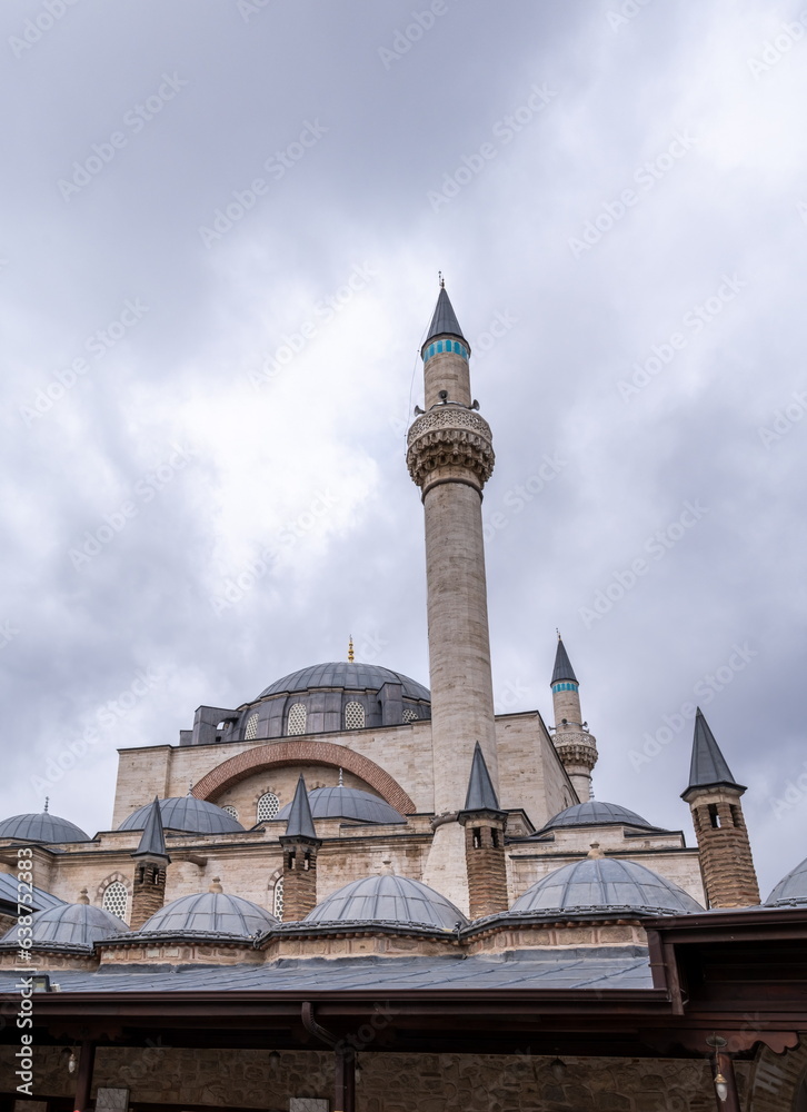 Beautiful view of Selimiye Mosque roof and Mevlana Museum. Konya, Turkey