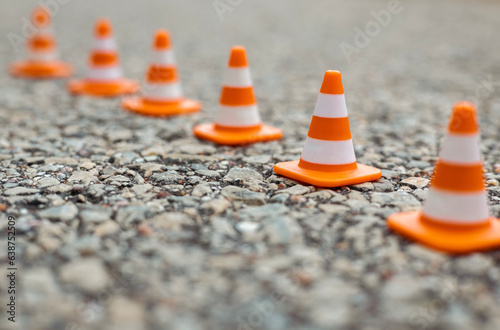 Traffic cones on the road photo