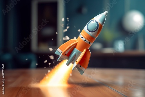 Toy rocket takes off business and finances success concept. 