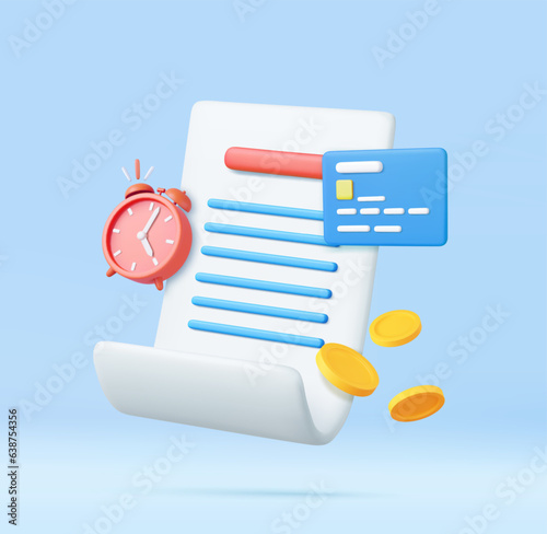 3d Bill with clock and golden coins