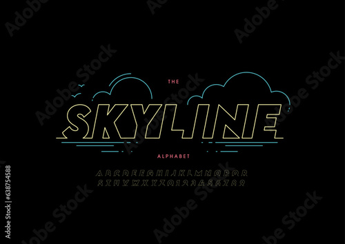 Vector of stylized modern font and alphabet	