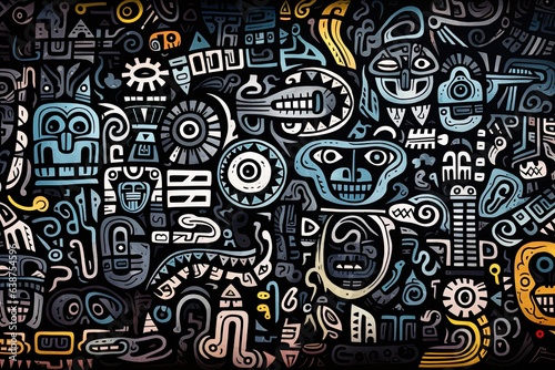 Hieroglyphic signs background in style of a native mesoamericans. Mayan, Aztec and Inca civilisation. Generative Ai