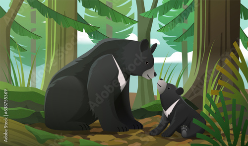 Lovely black bear mom and cub