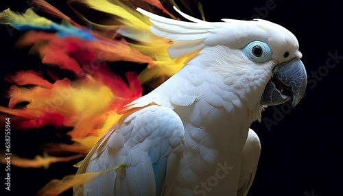 Digital photo manipulation of a white parrot. Generative AI