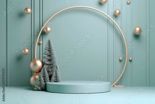 Christmas podium for products showcase, promotional sale, in light blue color