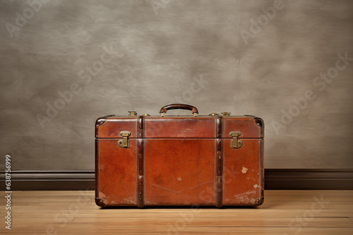 A nostalgic image of a well-traveled leather suitcase, highlighting its patina and stories from countless journeys