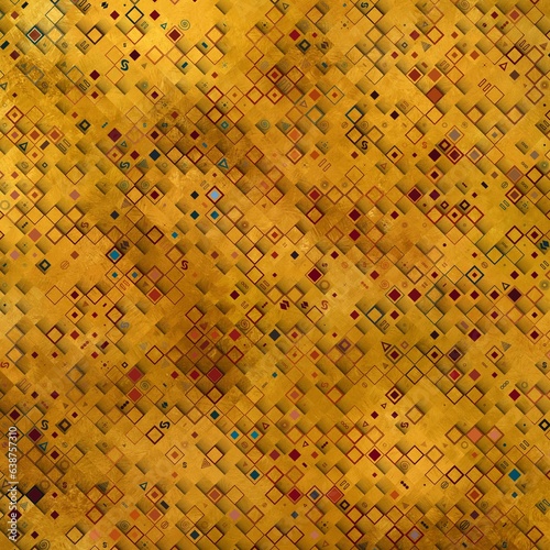 Abstract Geometrical Background. Tile art. Gold mosaic with squares, frames and shapes. photo