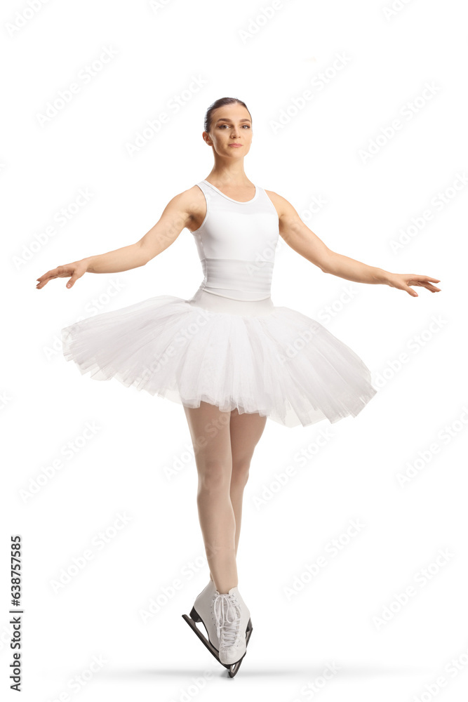 Professional ice skater in a white dress