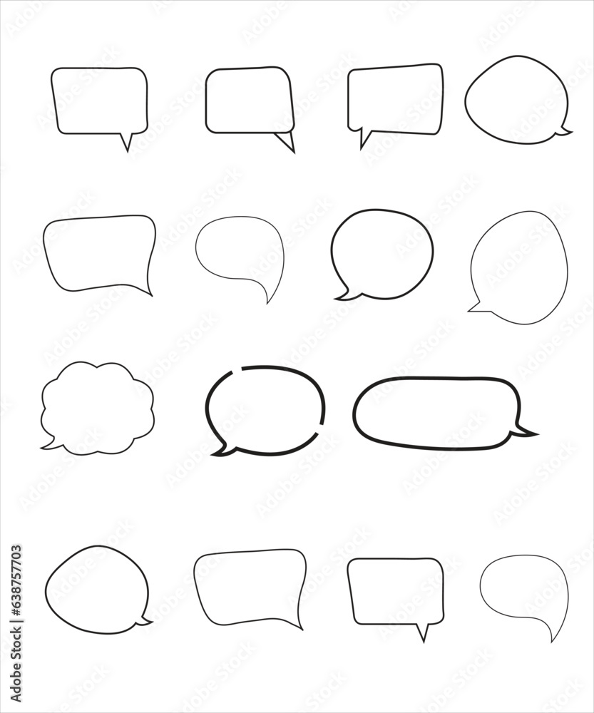 Vector Set of speech bubbles. Dialog box icon, message template. Doodle clouds for text, lettering. Different shape of empty balloons for talk on blue background. Flat vector illustration.
Vector Set of speech bubbles. Dialog box icon, message template. Doodle clouds for text, lettering. Different shape of empty balloons for talk on blue background. Flat vector illustration.