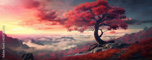 Beautiful panorama of the autumn foliage in the mountains. Generative AI.