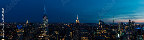 Panoramic view of New York cityscape at night