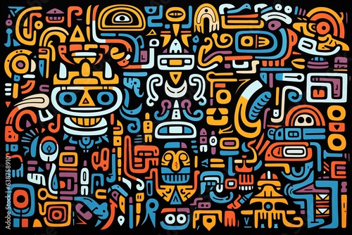 Hieroglyphic signs background in style of a native mesoamericans. Mayan, Aztec and Inca civilisation. Generative Ai