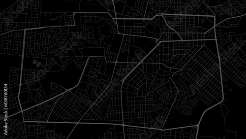 Background Asmara map, Eritrea, black city poster. Vector Asmera map with roads and water. Widescreen proportion, flat design roadmap.
