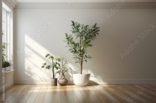 empty room Minimalist style decorated with white concrete walland plant  . photo