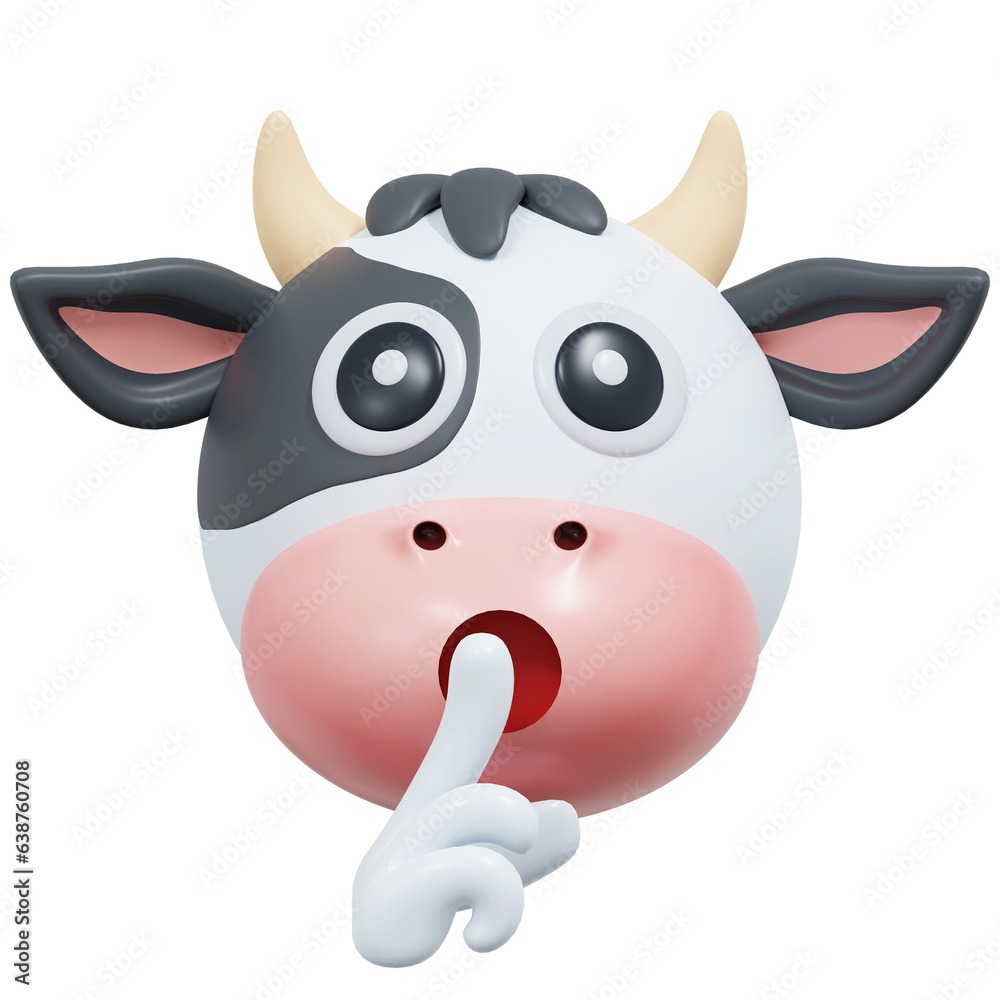 Fototapeta premium quiet cow emoticon 3d illustration