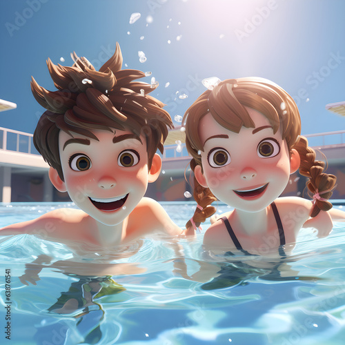 two children in the pool