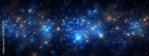 Celebration christmas new year's eve background banner illustration - Dark blue abstract night sky with stars texture with glitter and bokeh lights © Corri Seizinger