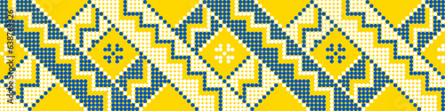Vector illustration of Ukrainian ornament in ethnic geometric style, identity, vyshyvanka, embroidery for print clothes, websites, banners. Background, copy space, frame