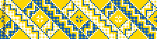 Vector illustration of Ukrainian ornament in ethnic geometric style, identity, vyshyvanka, embroidery for print clothes, websites, banners. Background, copy space, frame
