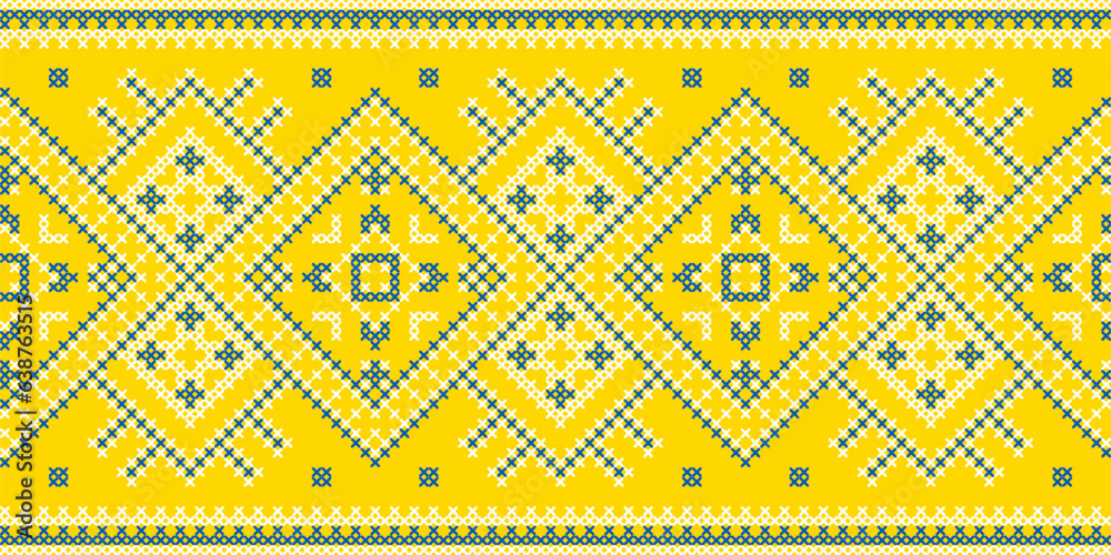 Vector illustration of Ukrainian ornament in ethnic geometric style, identity, vyshyvanka, embroidery for print clothes, websites, banners. Background, copy space, frame Vector illustration of Ukrainian ornament in ethnic geometric style, identity, vyshyvanka, embroidery for print clothes, websites, banners. Background, copy space, frame
