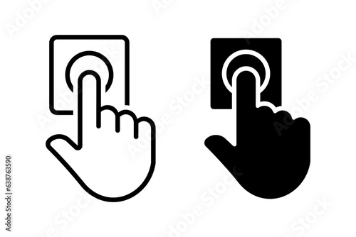 Door bells vector icons set. Finger pressing button. Ring the doorbell symbol photo