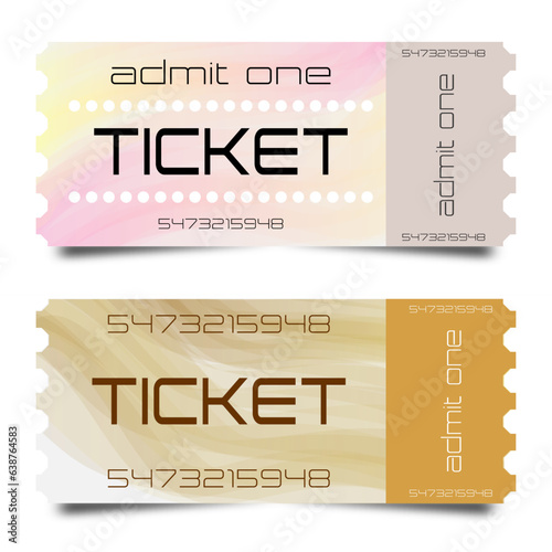 Ticket templates in tender colors with a background of smooth waves. Vector illustration set