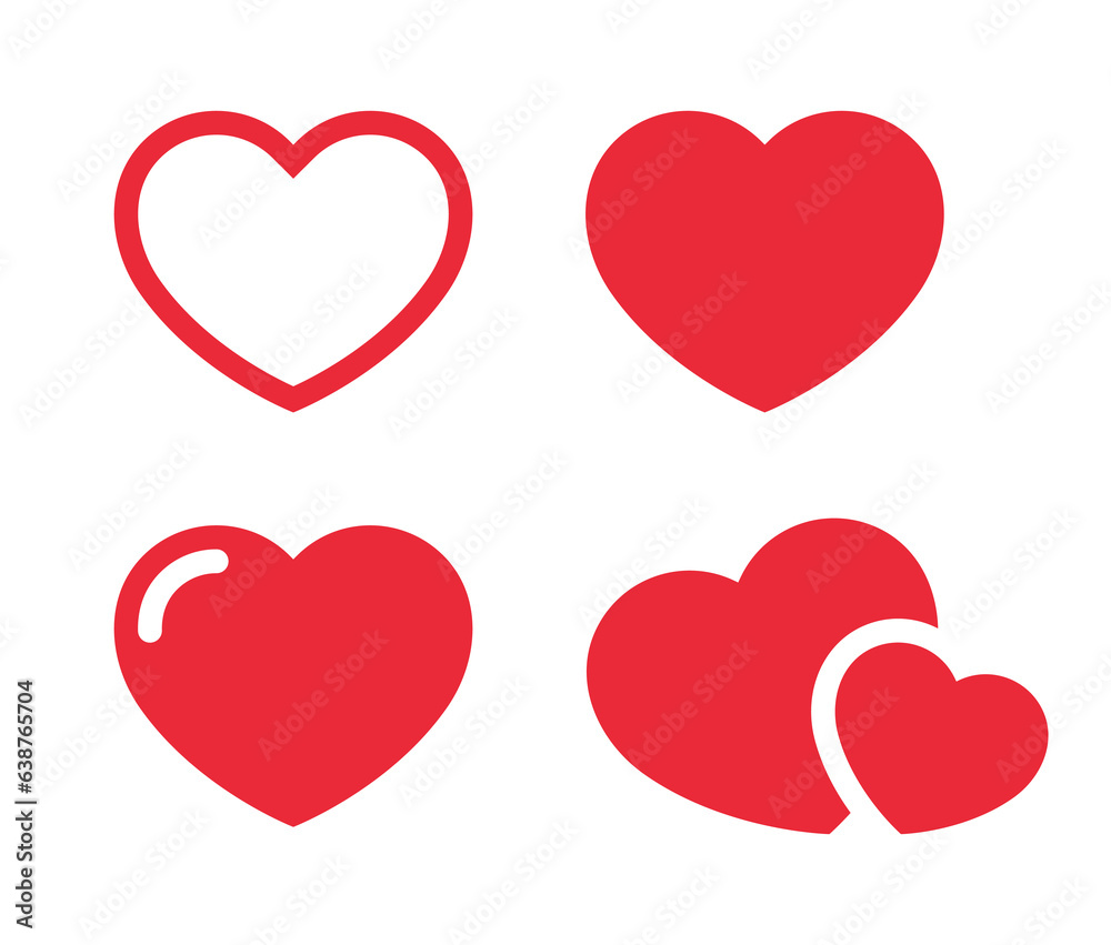 Love, heart icon vector in flat style. Romantic sign symbol set collection