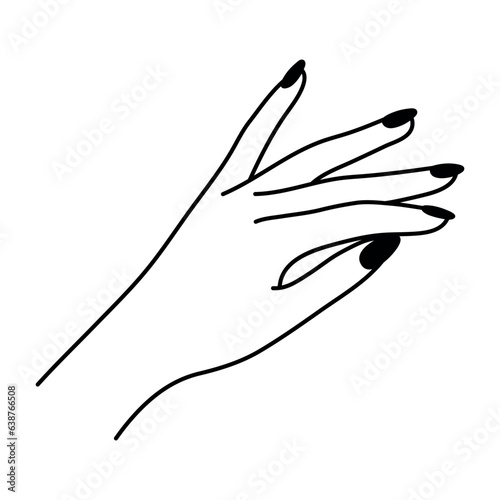 Female hand line art gesture. Gentle touch linear icon. Non-verbal language. Simple vector minimalist illustration. Graphic element isolated on white background. Elegant hand palm. Woman's arm.
