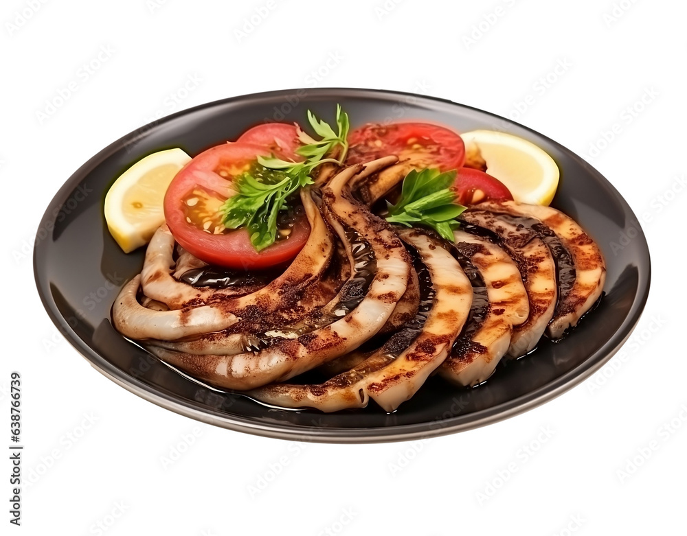 grill squid with fresh vegetable, asian food. AI Generated grill squid with fresh vegetable, asian food. AI Generated