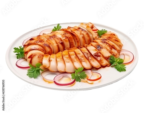 grill squid with fresh vegetable, asian food. AI Generated