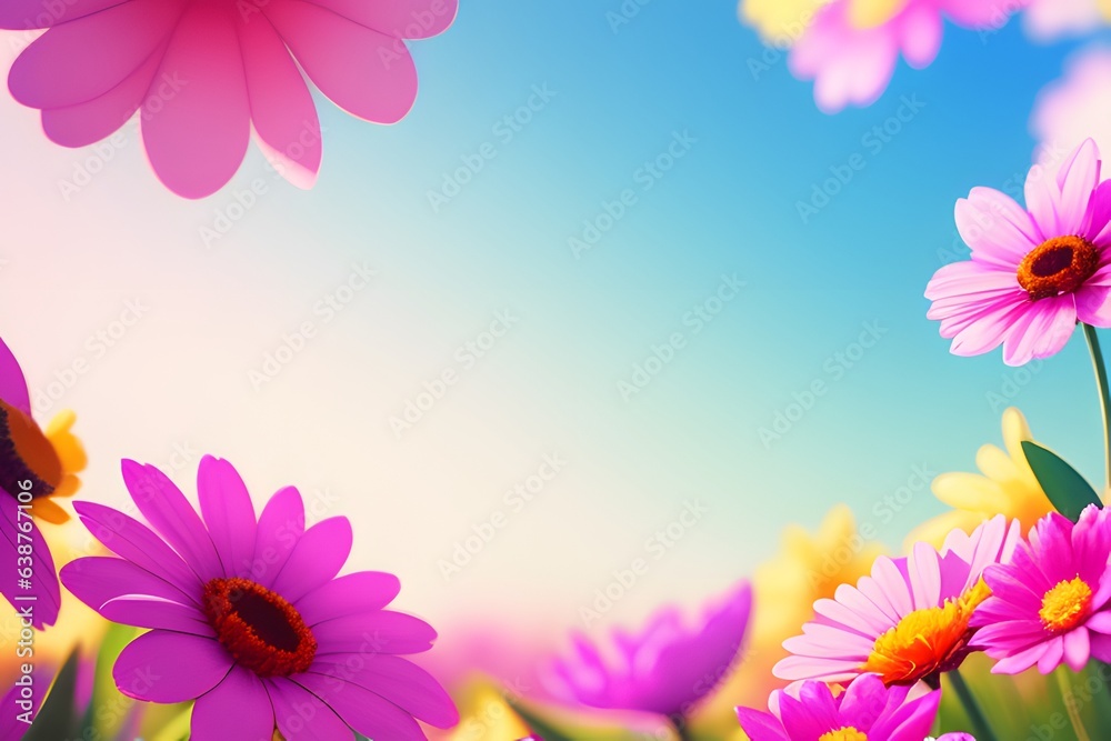 Colorful spring flowers with blue sky in the background. Colorful spring flowers with blue sky in the background.
