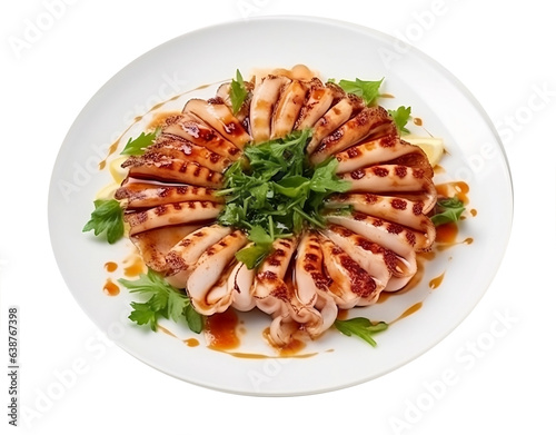 grill squid with  fresh vegetable, asian food. AI Generated