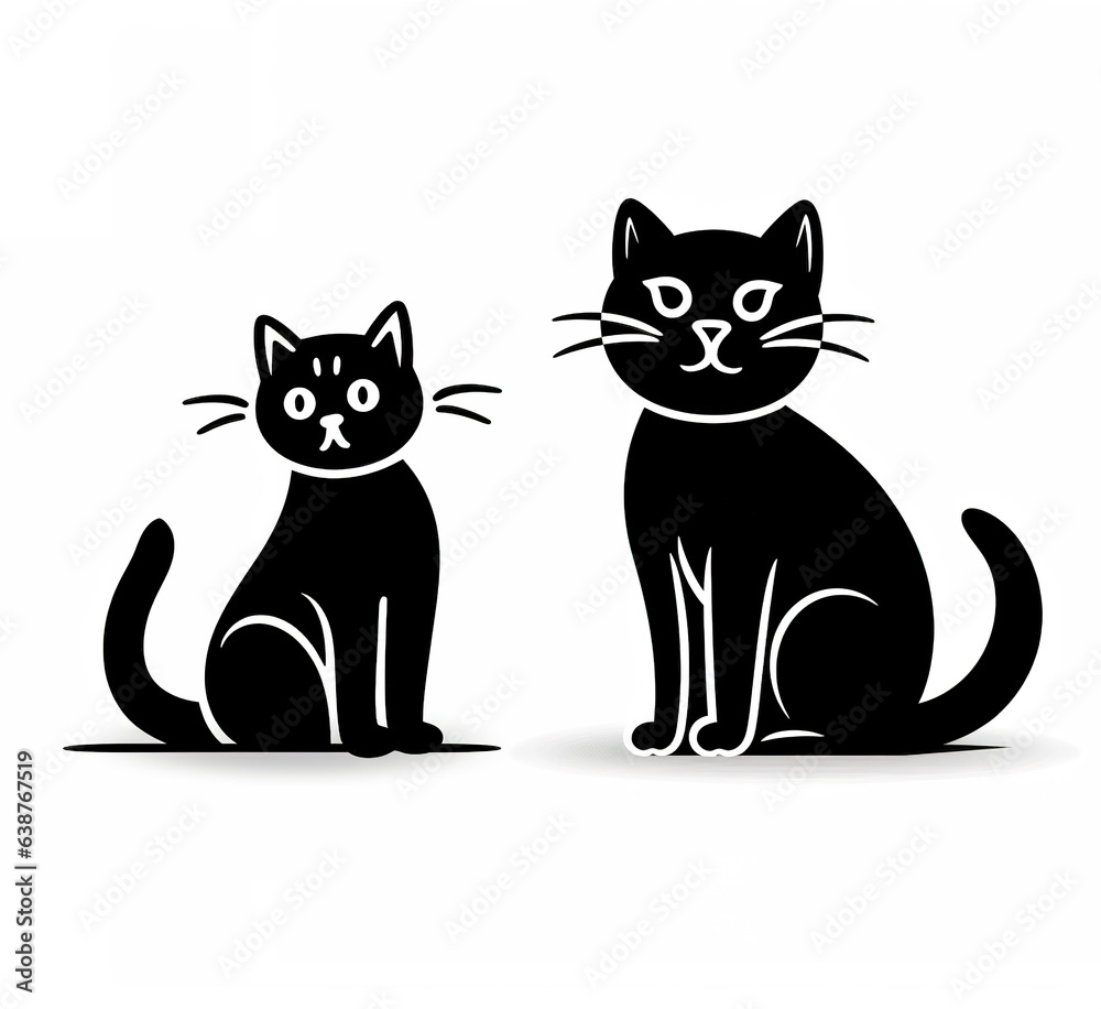 Two cats logo design, logo two cats male and female, cat silhouette, logo, print, decorative sticker, black cat animal logo design, two cats hugging.