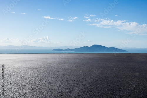 Photography Asphalt road and sea with island natural landscape in summer