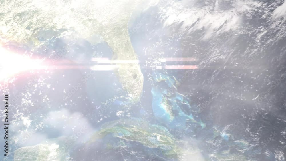 Zoom in from space and focus on Lake Worth Beach, Florida, USA. 3D Animation. Background for travel intro. Elements of this image furnished by NASA