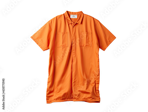 Orange prison inmate uniform on white