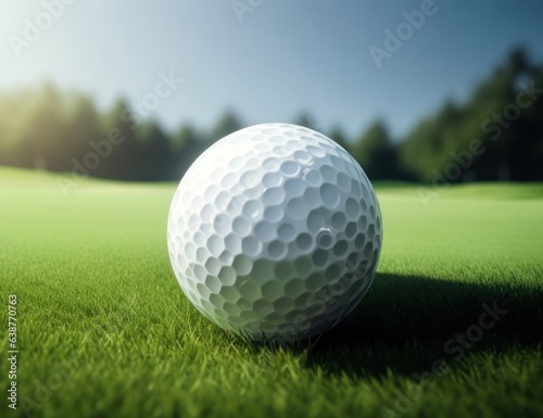 Illustration of a golf ball on a green field.generative AI