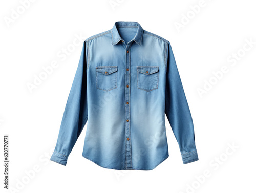Blue denim button-down shirt on white