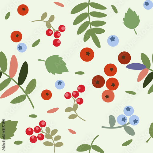 Fototapeta Naklejka Na Ścianę i Meble -  Vector seamless natural pattern with leaves and berries