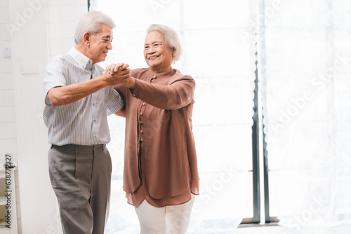 Asian happy senior couple h...
