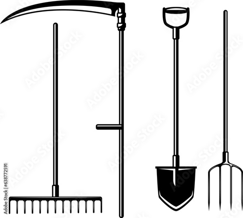 Set of retro farmers tools in black and white