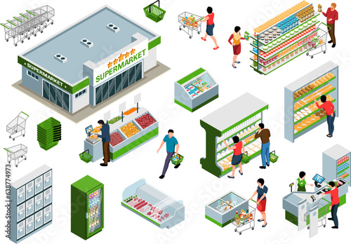 Supermarket Interior Isometric Elements