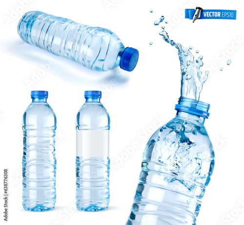 Vector realistic illustration of water bottles on a white background.
