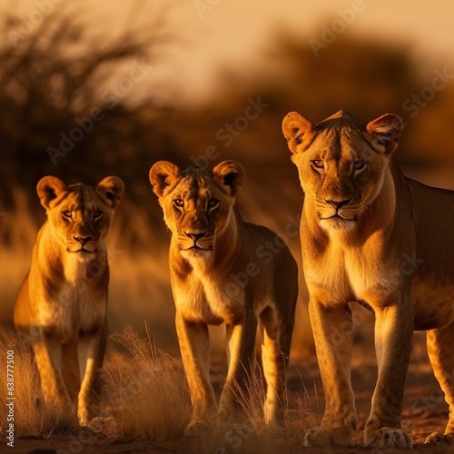 Lioness and her cubs in African safari